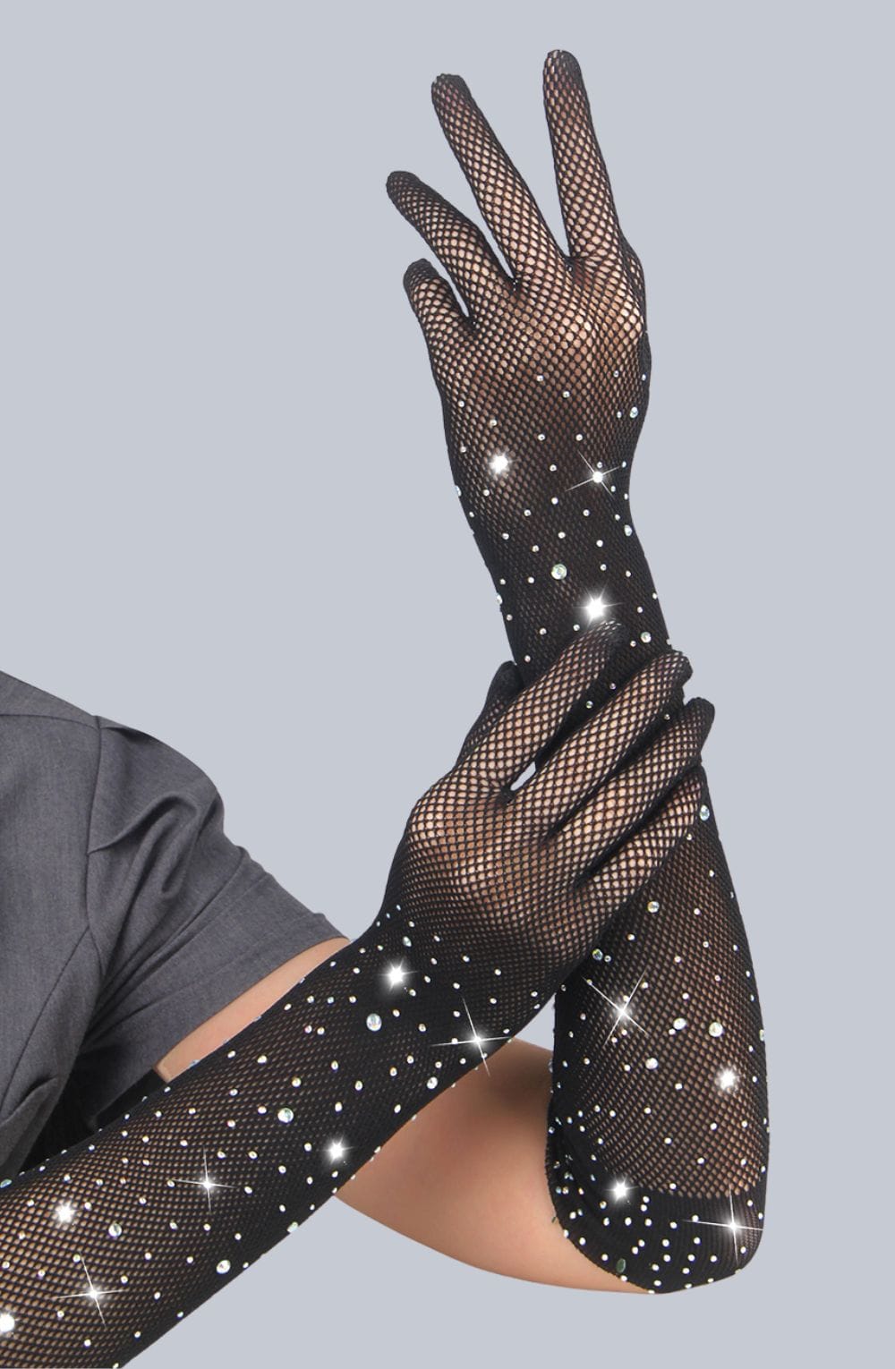 YesX Sparkly Black Fishnet Gloves – Rhinestone Party & Costume Accessory
