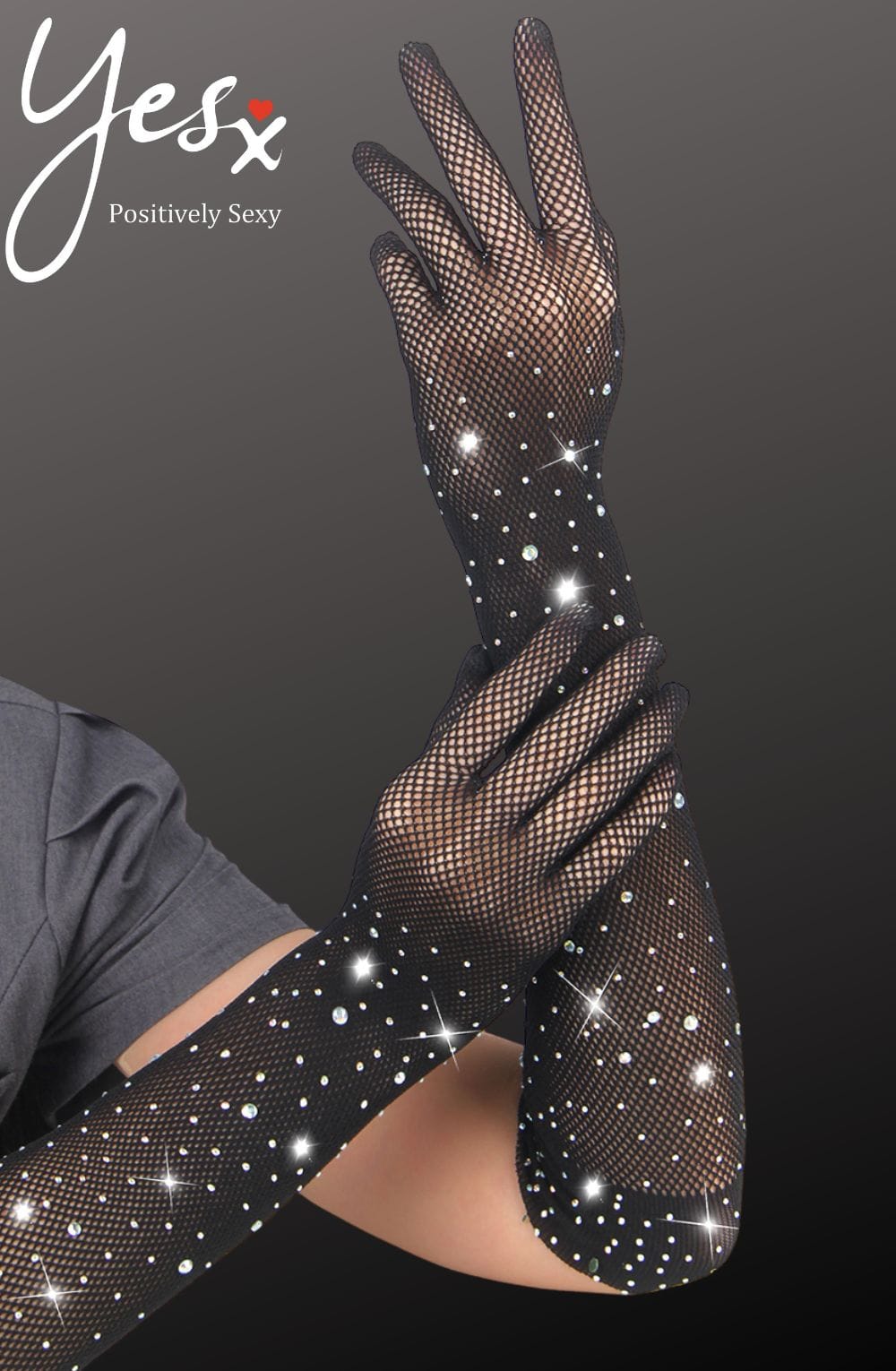 YesX YX861 Sparkly Black Fishnet Gloves – Rhinestone Embellished Glamour