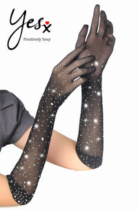 YX861 Glamorous Rhinestone Fishnet Gloves – Add Sparkle to Any Outfit