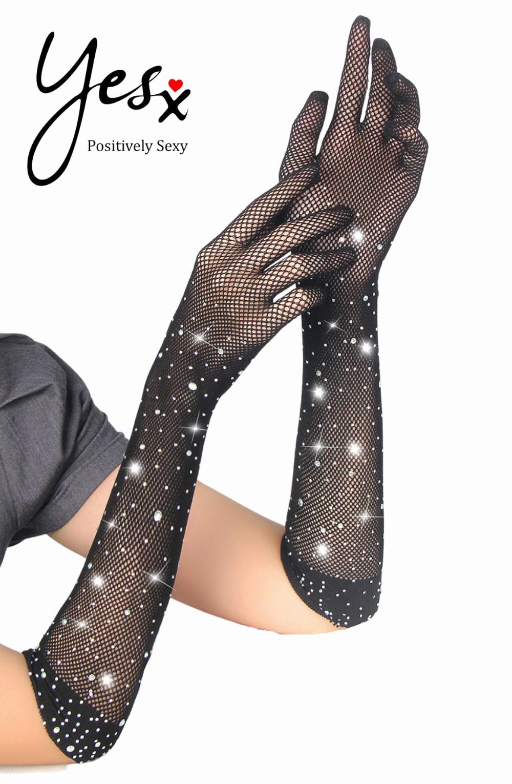 YX861 Glamorous Rhinestone Fishnet Gloves – Add Sparkle to Any Outfit