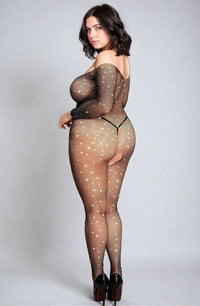 esX YX864Q Plus Size Sparkly Fishnet Bodystocking – Long Sleeve, Crotchless Lingerie (Up to 5XL)