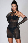 YesX YX865 Sparkle Rhinestone Fishnet Dress – Sheer Black Halter Lingerie