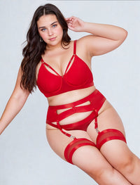 YesX Red Bondage Garter Bra Set – Plus Size Lingerie Up to 2XL | YX870Q