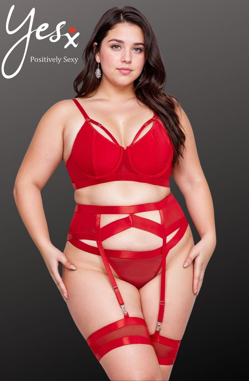 YesX Red Bondage Garter Bra Set – Plus Size Lingerie Up to 2XL | YX870Q
