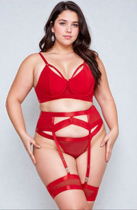 YesX Red Bondage Garter Bra Set – Plus Size Lingerie Up to 2XL | YX870Q