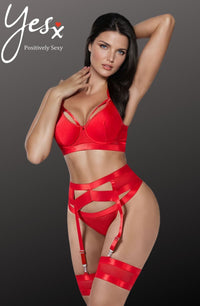 YesX YX870 Red Bondage Garter Bra Set – Sexy 4-Piece Lingerie for Unforgettable Nights