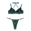 YesX YX873 Green Velvet Halter Bra & Thong Set – Seductive Cut-Out Lingerie with Gold Hardware