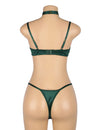 YesX YX873 Green Velvet Halter Bra & Thong Set – Seductive Cut-Out Lingerie with Gold Hardware