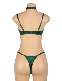 YesX YX873 Green Velvet Halter Bra & Thong Set – Seductive Cut-Out Lingerie with Gold Hardware