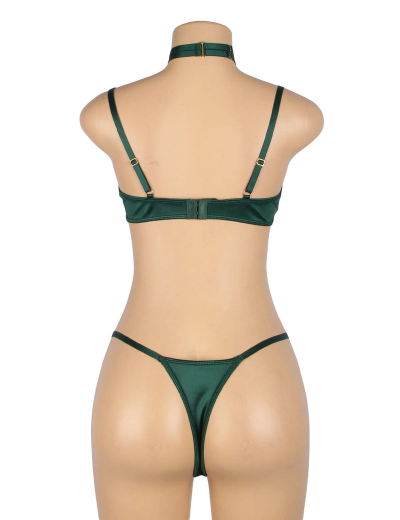 YesX YX873 Green Velvet Halter Bra & Thong Set – Seductive Cut-Out Lingerie with Gold Hardware