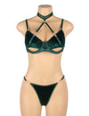 YesX YX873 Green Velvet Halter Bra & Thong Set – Seductive Cut-Out Lingerie with Gold Hardware