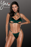 YesX YX873 Green Velvet Halter Bra & Thong Set – Seductive Cut-Out Lingerie with Gold Hardware