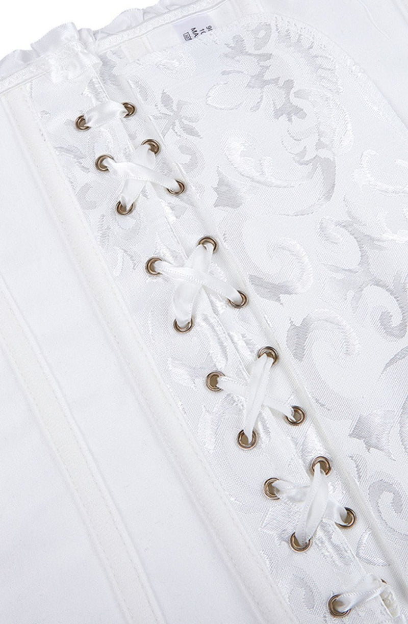 YesX YX887 Elegant White Brocade Corset with Satin Trim Up to 2XL