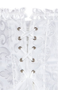YesX YX887 Elegant White Brocade Corset with Satin Trim Up to 2XL