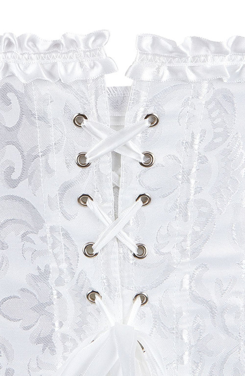 YesX YX887 Elegant White Brocade Corset with Satin Trim Up to 2XL