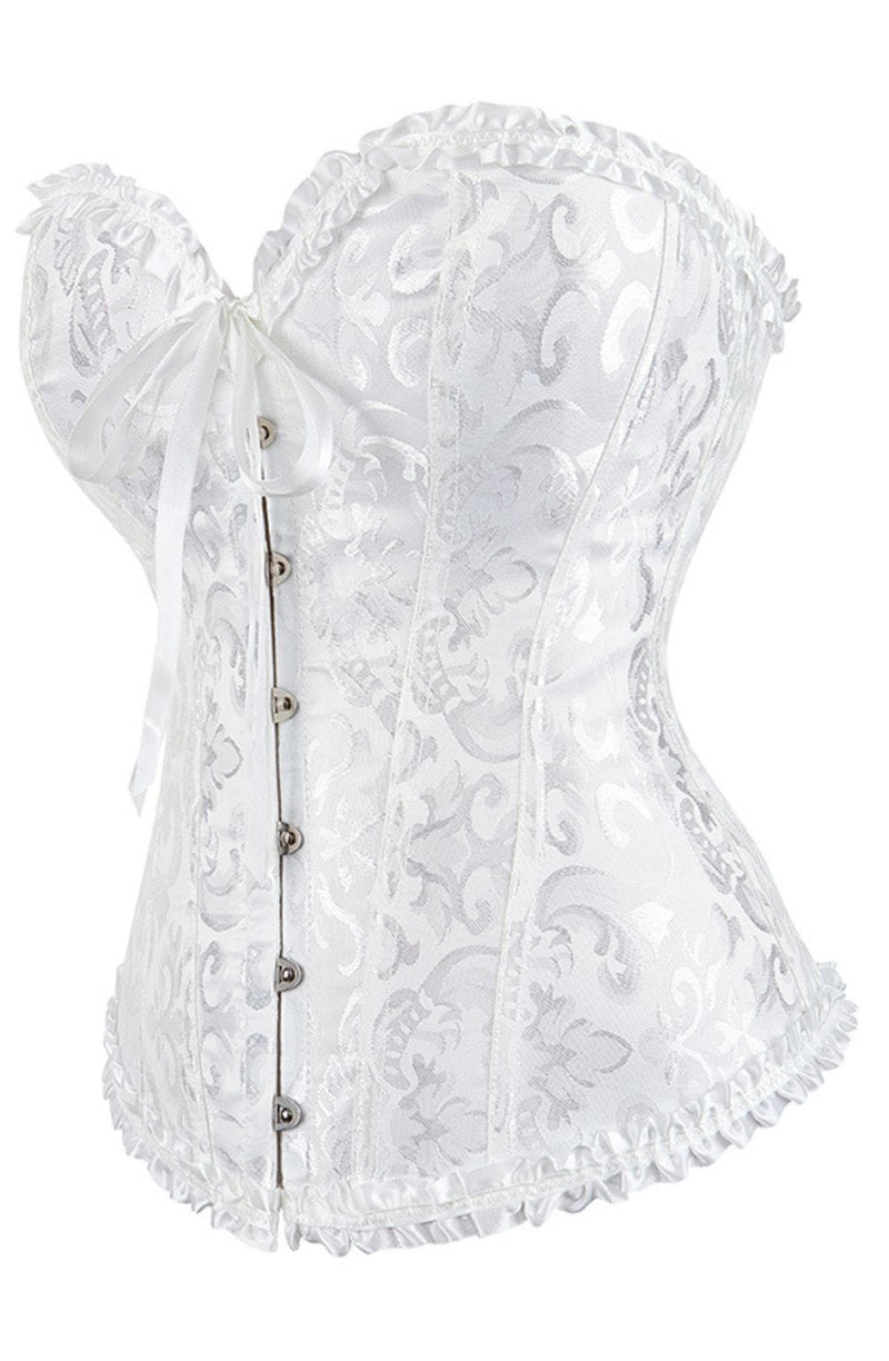 YesX YX887 Elegant White Brocade Corset with Satin Trim Up to 2XL