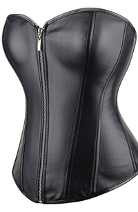 YesX YX888 Stunning Black Leather Look Zip Up Corset with Adjustable Lace-Up Back Up to 4XL