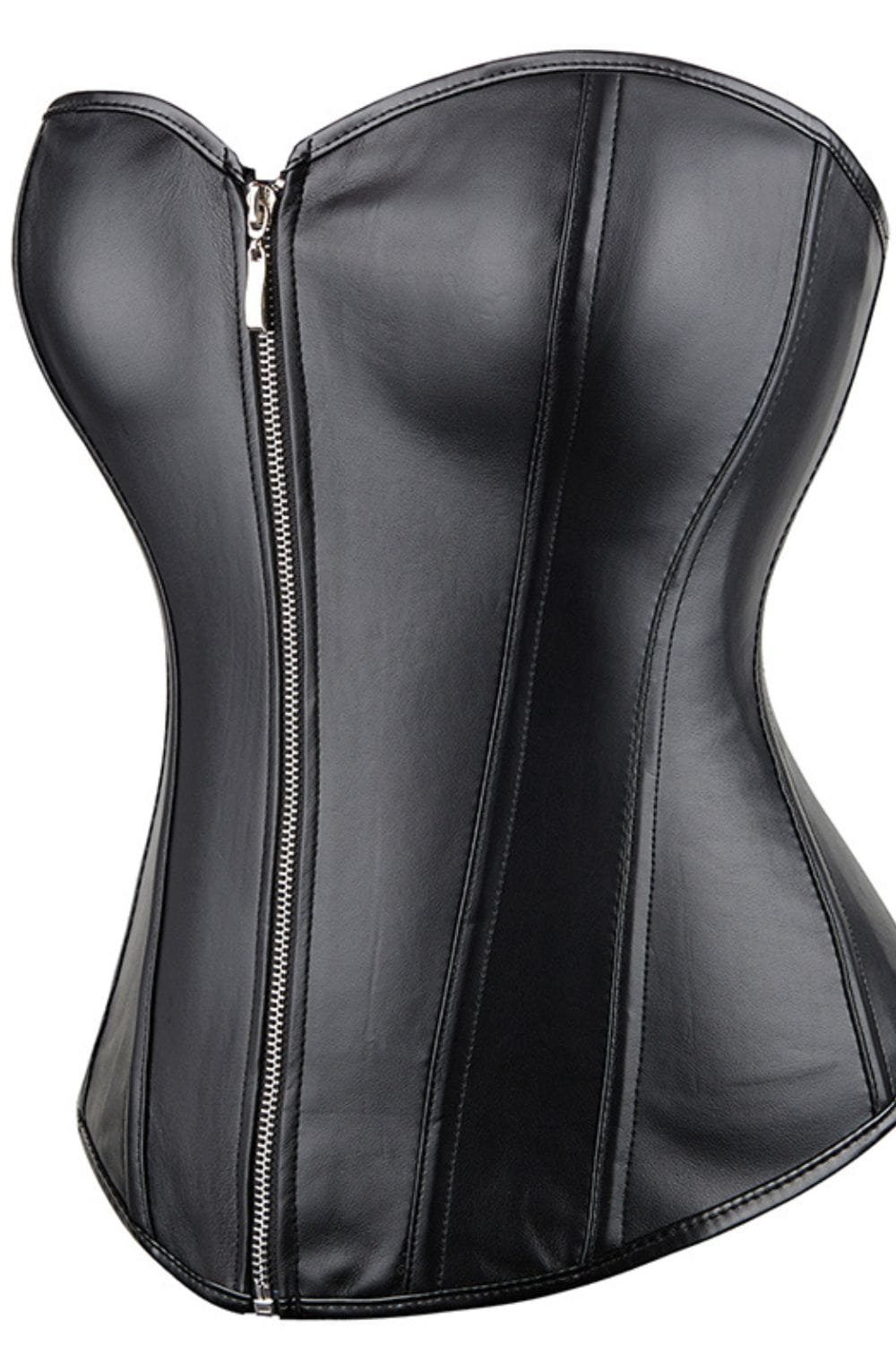 YesX YX888 Stunning Black Leather Look Zip Up Corset with Adjustable Lace-Up Back Up to 4XL