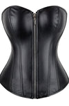YesX YX888 Stunning Black Leather Look Zip Up Corset with Adjustable Lace-Up Back Up to 4XL