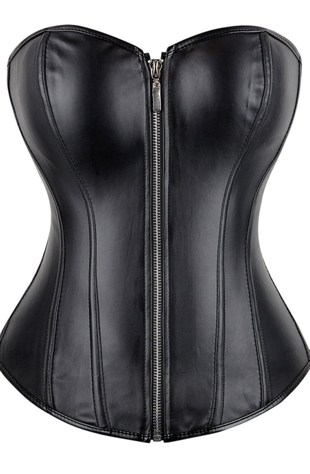 YesX YX888 Stunning Black Leather Look Zip Up Corset with Adjustable Lace-Up Back Up to 4XL