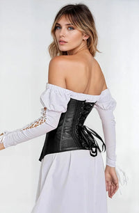 YesX YX888 Stunning Black Leather Look Zip Up Corset with Adjustable Lace-Up Back Up to 4XL