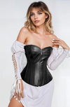 YesX YX888 Stunning Black Leather Look Zip Up Corset with Adjustable Lace-Up Back Up to 4XL