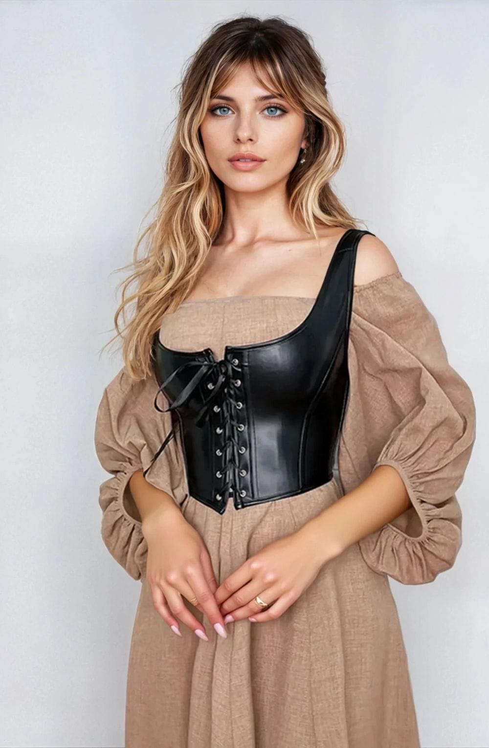 YesX YX889 Sexy Leather Look Corset Inspired Crop Top Black Up to 6XL