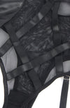 YesX YX890 Black Faux Leather Look and Mesh Bodysuit