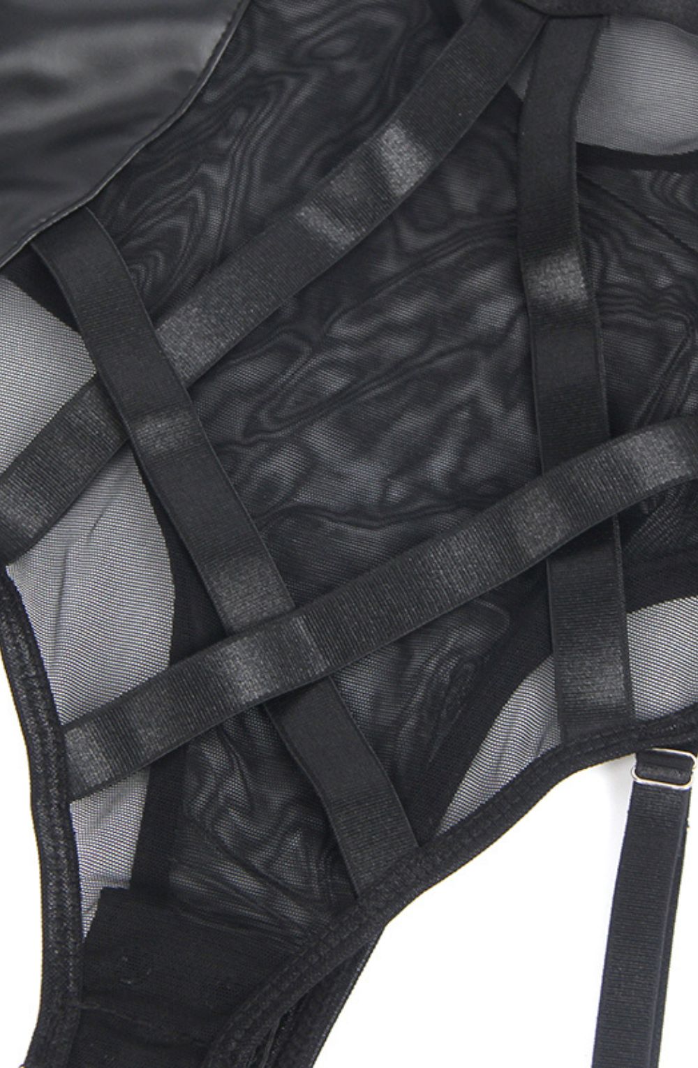 YesX YX890 Black Faux Leather Look and Mesh Bodysuit