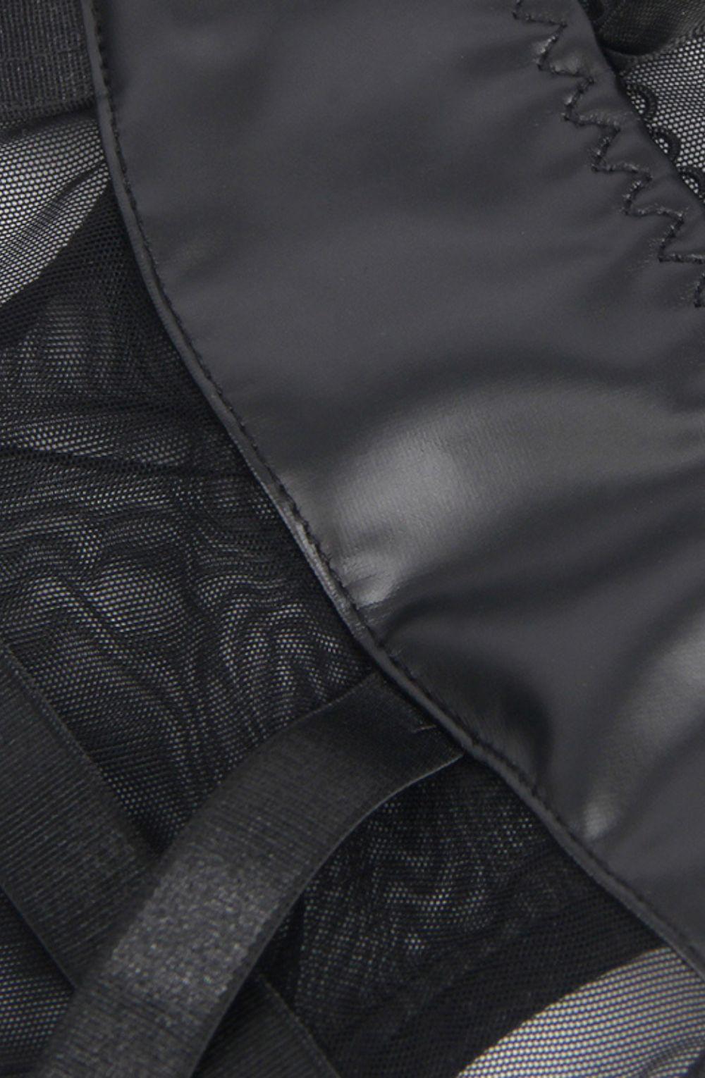 YesX YX890 Black Faux Leather Look and Mesh Bodysuit