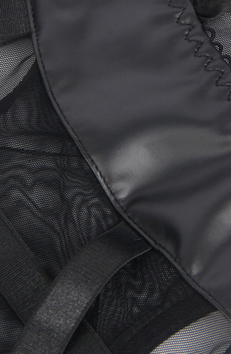YesX YX890 Black Faux Leather Look and Mesh Bodysuit