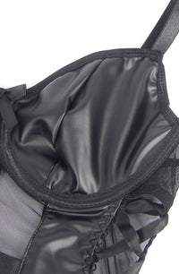 YesX YX890 Black Faux Leather Look and Mesh Bodysuit