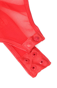 YesX YX891 Red Faux Leather Look and Mesh Bodysuit
