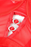 YesX YX891 Red Faux Leather Look and Mesh Bodysuit