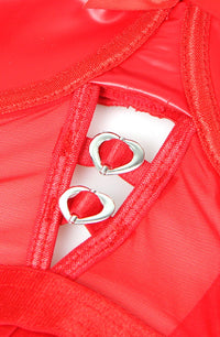 YesX YX891 Red Faux Leather Look and Mesh Bodysuit