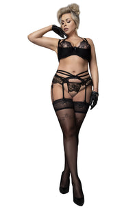 Ballerina 594 Black Plus Size Hold Ups – Elegant Lace Top Stockings for Curvy Women