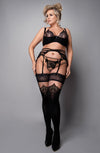 Ballerina 600 Plus Size Hold Ups – Black/Skin Two-Tone Lace Top Stockings
