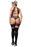 Ballerina 600 Plus Size Hold Ups – Black/Skin Two-Tone Lace Top Stockings