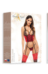 Beauty Night BN6695 Olena Corset Set – Red Satin and Black Guipure Lingerie for Women