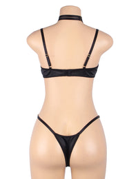 YesX YX871 Hollow Cut Halter Bra & Thong Set – Black Lingerie with Gold Accents | Wonderland Lingerie UK