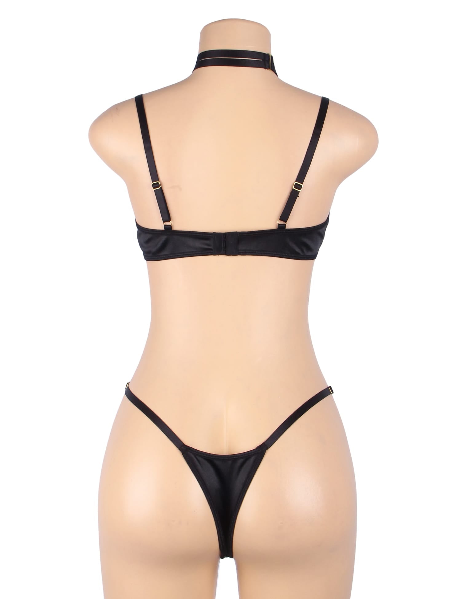 YesX YX871 Hollow Cut Halter Bra & Thong Set – Black Lingerie with Gold Accents | Wonderland Lingerie UK