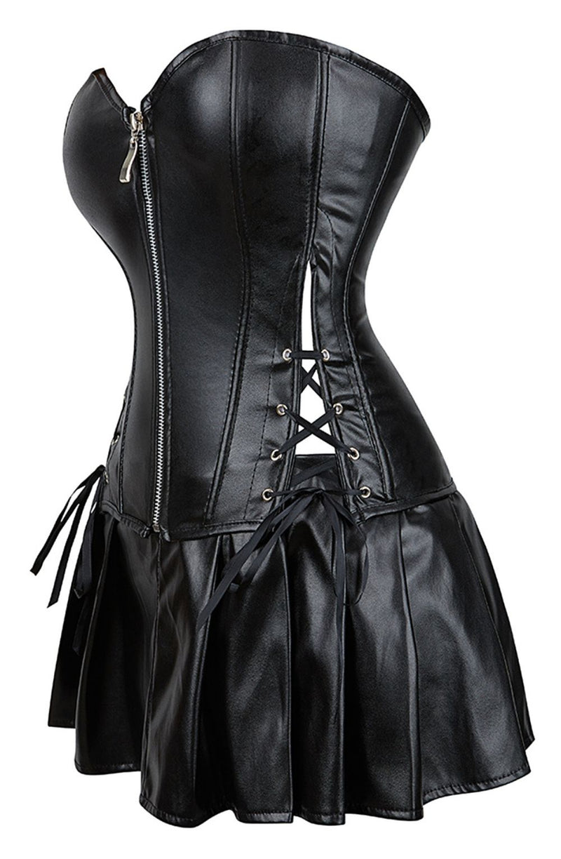 YesX YX897 Faux Leather Corset and Skirt