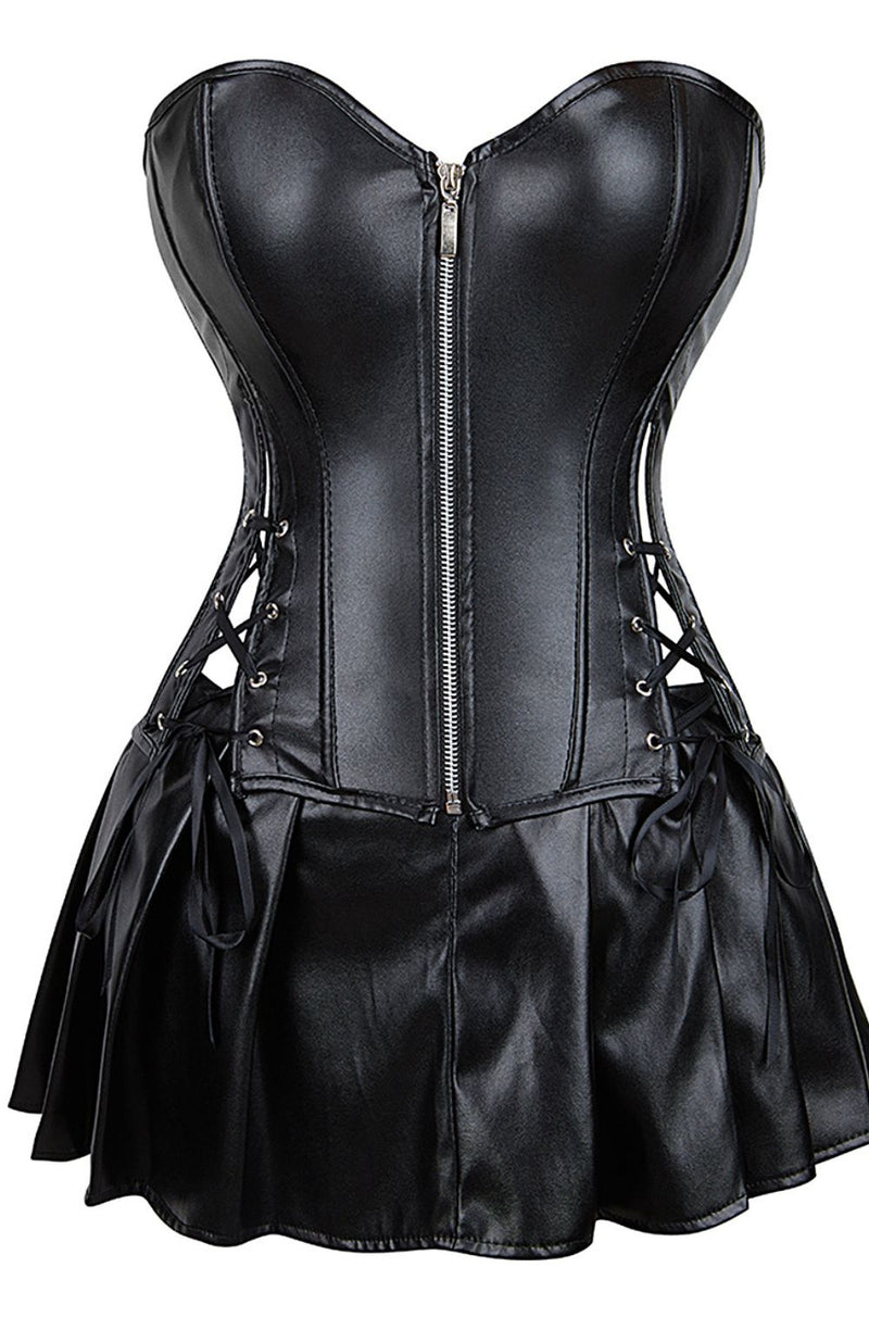 YesX YX897 Faux Leather Corset and Skirt