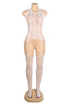 YesX YX898 Body Stocking White Elegant One-Piece Bodystocking with Floral Detail