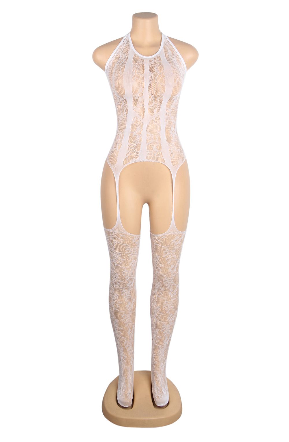 YesX YX898 Body Stocking White Elegant One-Piece Bodystocking with Floral Detail